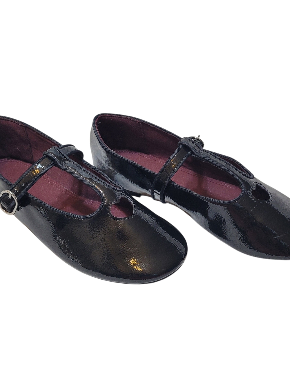 Zara Ballet Dress Shoes T Strap Black Glossy Mary Janes Heart Girls 36 Round Toe